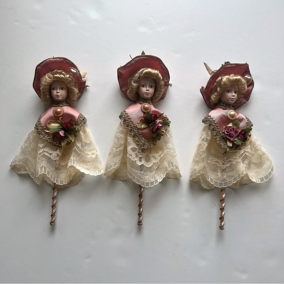 Lot 3 Vintage Kurt S Adler Victorian Porcelain Doll Christmas Ornaments Mauve - Picture 2 of 16